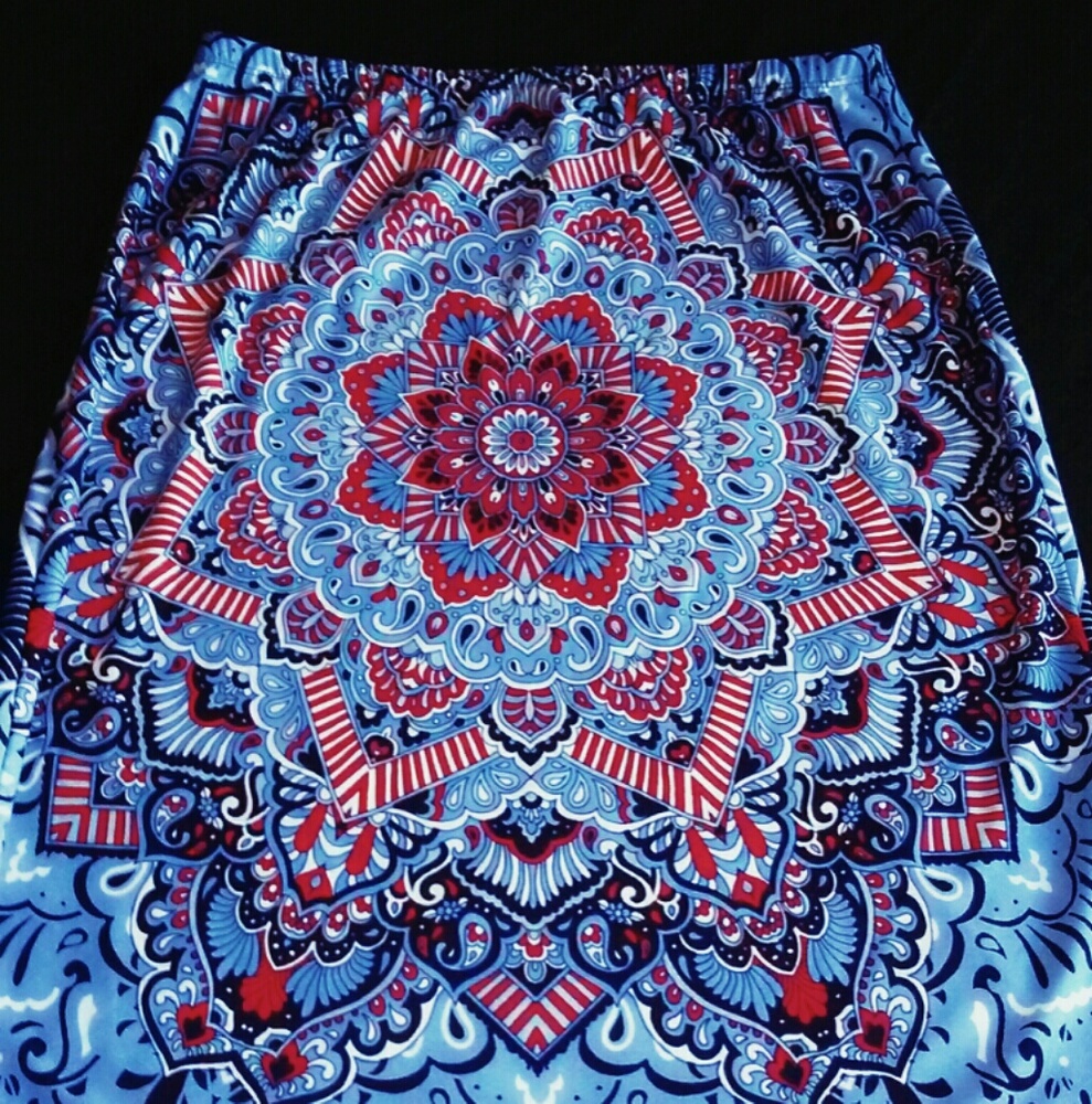Mid-Length Red/Blue Pattern Skirt